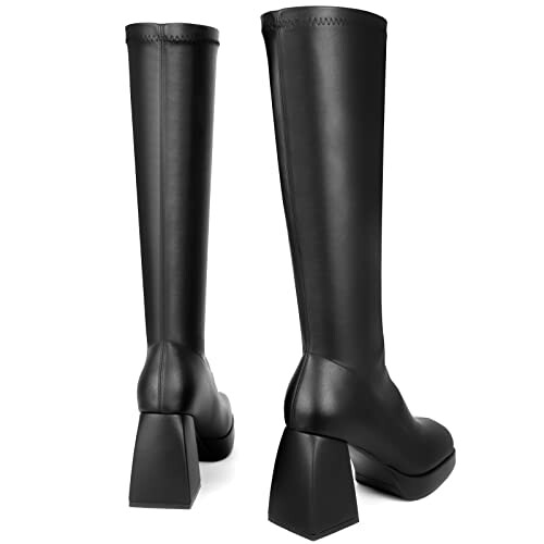 Pair of black knee-high boots with block heels