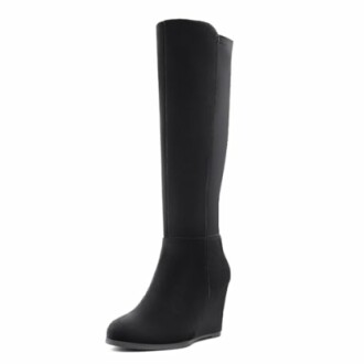 Black knee-high wedge boot