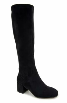 Black suede knee-high boot with block heel