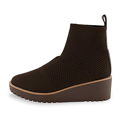 Brown knit ankle boot with wedge sole